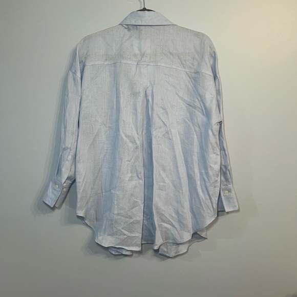 Zara Blue Linen Oversized Button Up Shirt - Picture 3 of 3